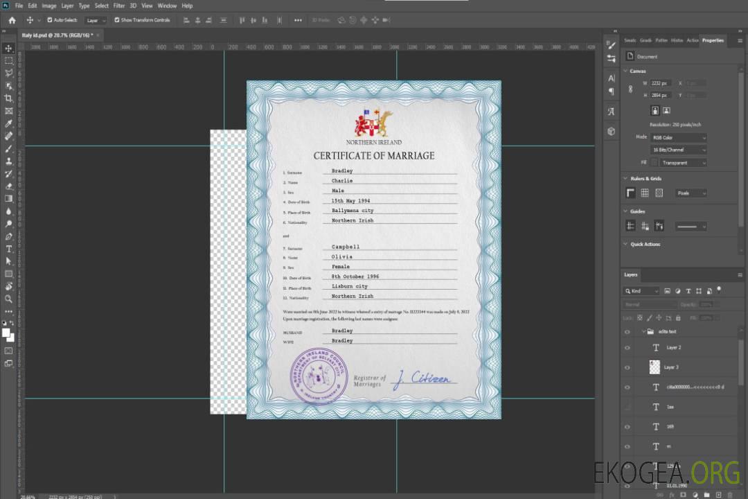 Modèle PSD de certificat de mariage d'Irlande du Nord template